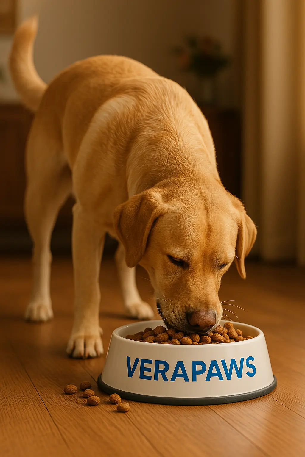 Collagen and Bailey eating kibble