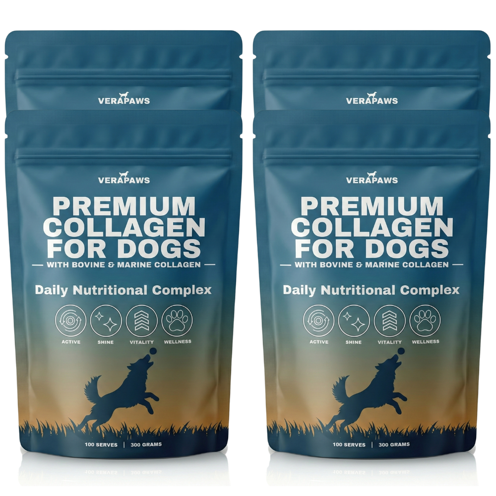 Two packages of Verapaws Premium Collagen for Dogs on a white background